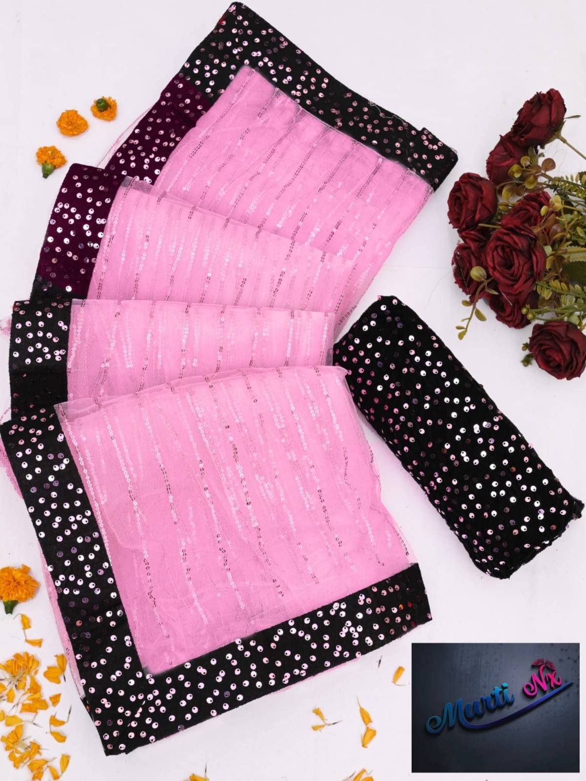    			MALAVIYA FASHION Net Applique Regular Saree With Unstitched Blouse Piece ( Multicolor )