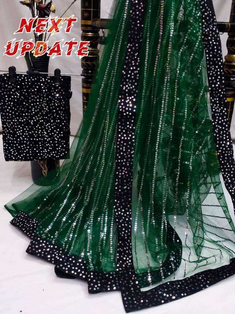     			MALAVIYA FASHION Net Applique Regular Saree With Unstitched Blouse Piece ( Multicolor )