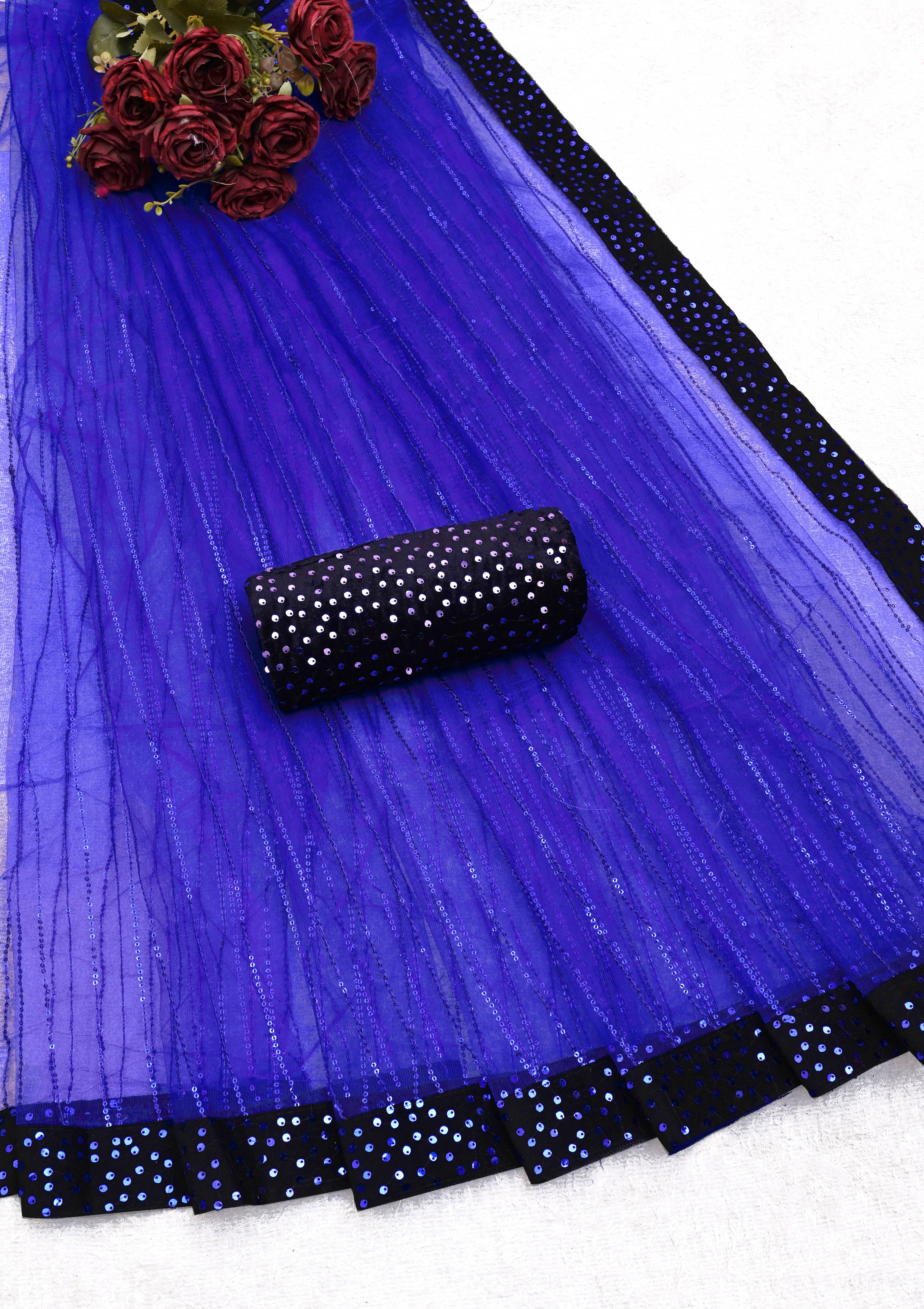     			MALAVIYA FASHION Net Applique Regular Saree With Unstitched Blouse Piece ( Multicolor )
