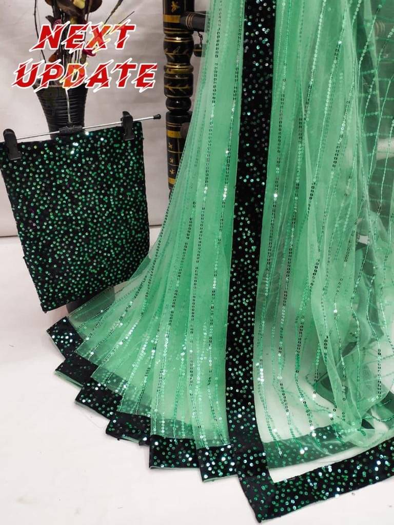     			MALAVIYA FASHION Net Applique Regular Saree With Unstitched Blouse Piece ( Multicolor )