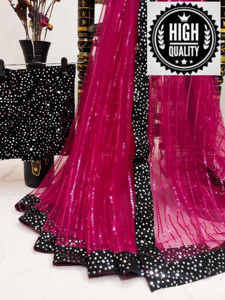     			MALAVIYA FASHION Net Applique Regular Saree With Unstitched Blouse Piece ( Multicolor )