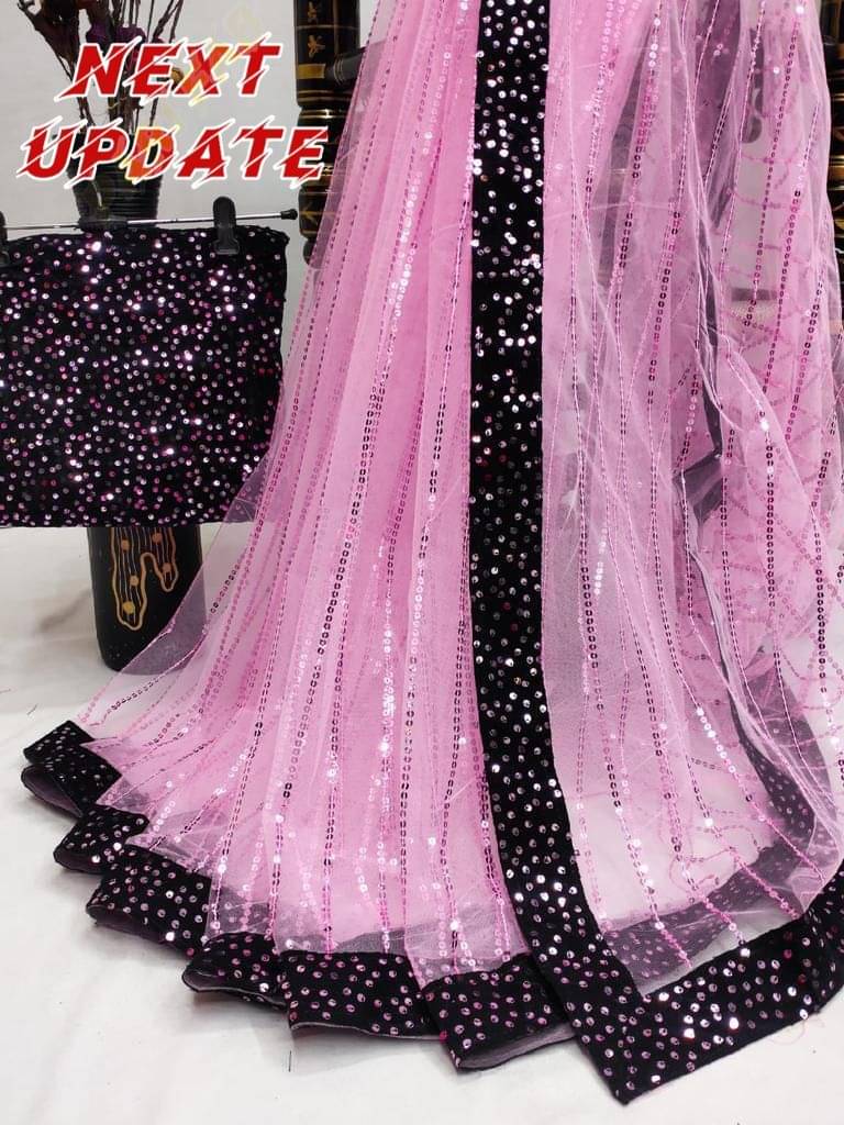     			MALAVIYA FASHION Net Applique Regular Saree With Unstitched Blouse Piece ( Multicolor )