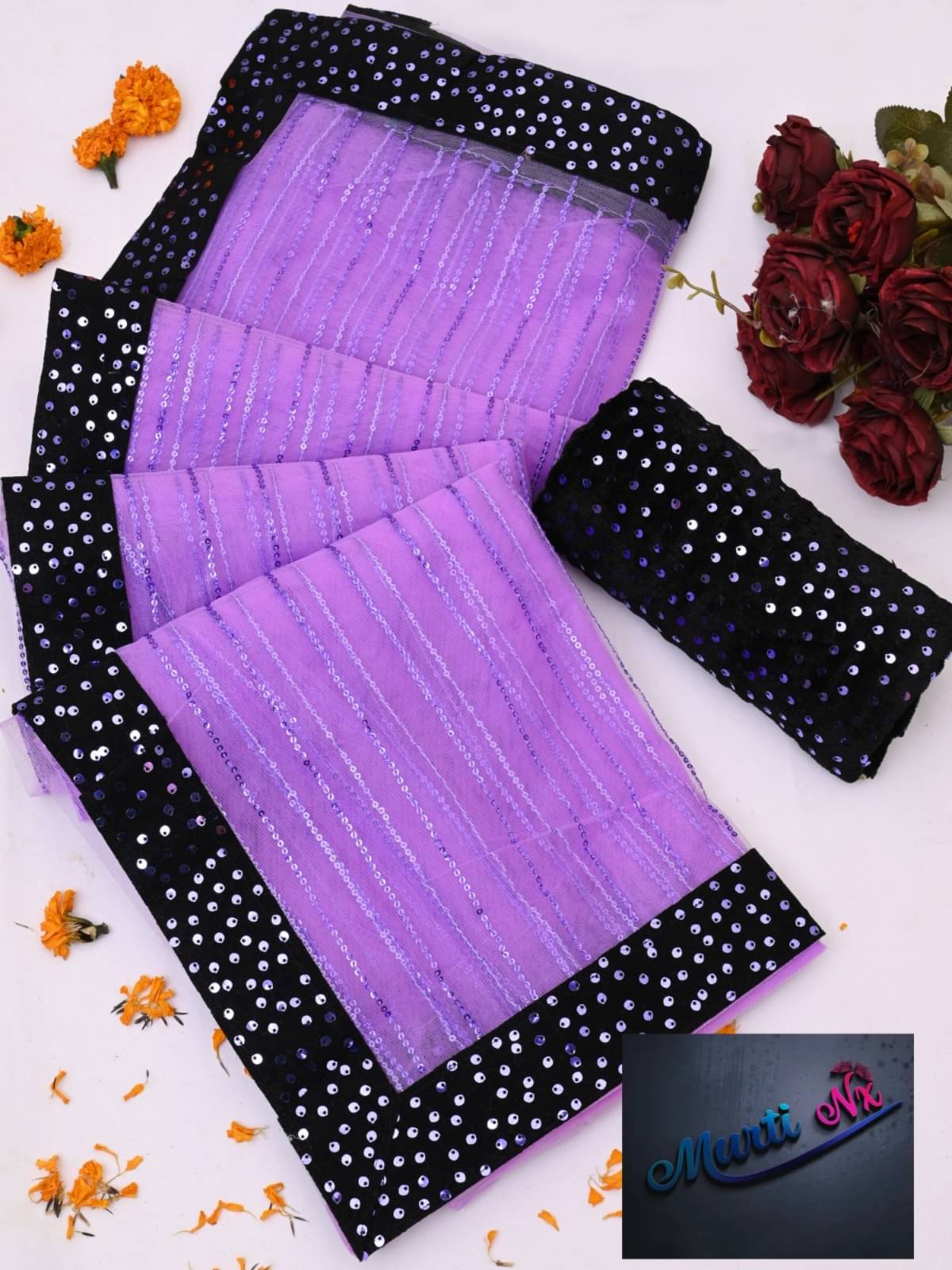     			MALAVIYA FASHION Net Applique Regular Saree With Unstitched Blouse Piece ( Multicolor )