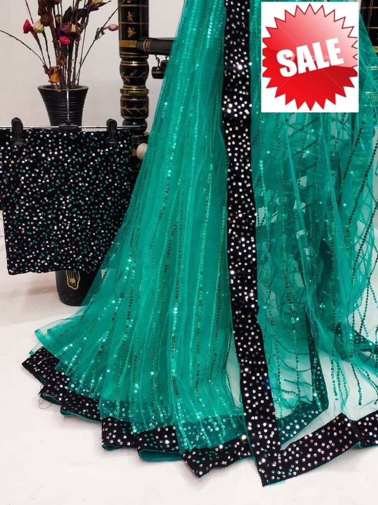     			MALAVIYA FASHION Net Applique Regular Saree With Unstitched Blouse Piece ( Multicolor )