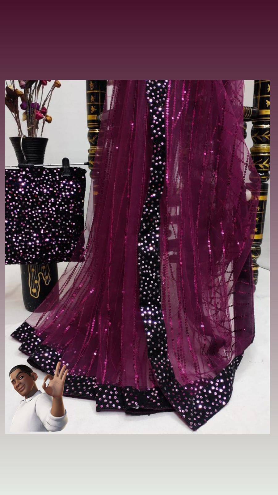     			MALAVIYA FASHION Net Applique Regular Saree With Unstitched Blouse Piece ( Multicolor )