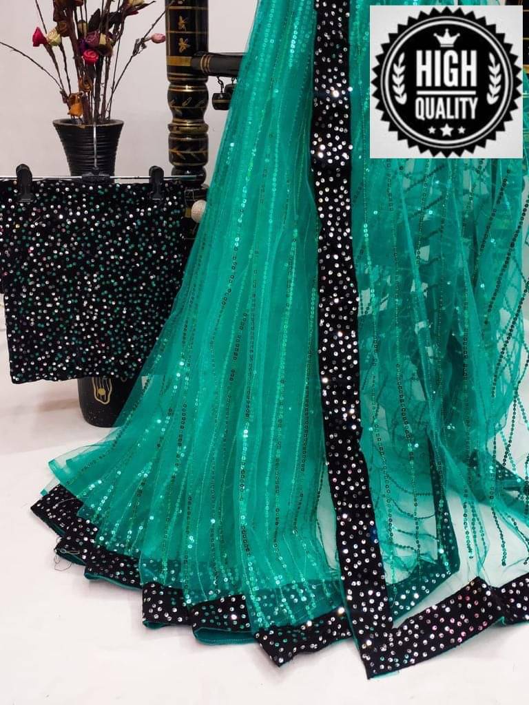     			MALAVIYA FASHION Net Applique Regular Saree With Unstitched Blouse Piece ( Multicolor )