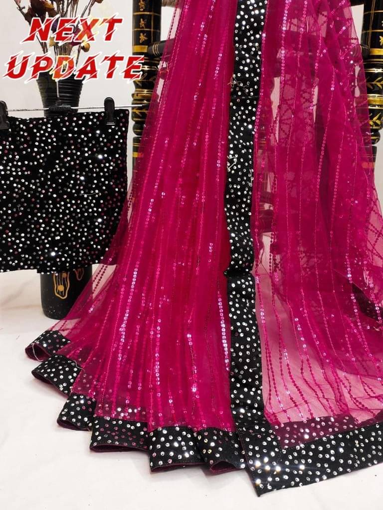     			MALAVIYA FASHION Net Applique Regular Saree With Unstitched Blouse Piece ( Multicolor )