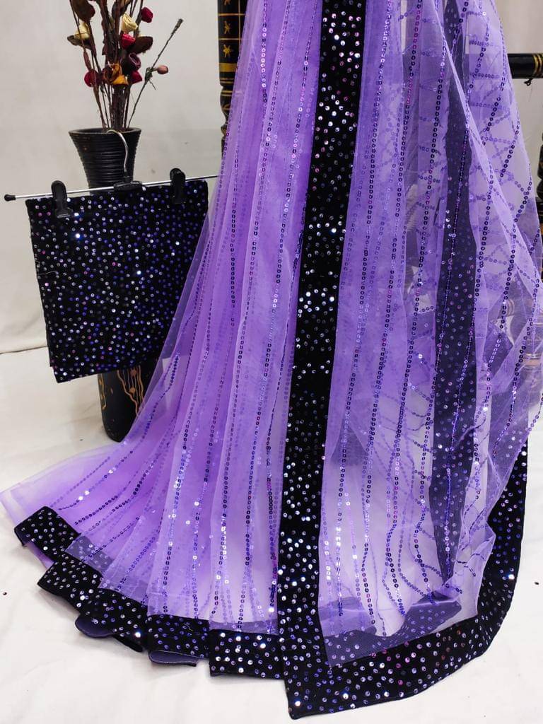    			MALAVIYA FASHION Net Applique Regular Saree With Unstitched Blouse Piece ( Multicolor )