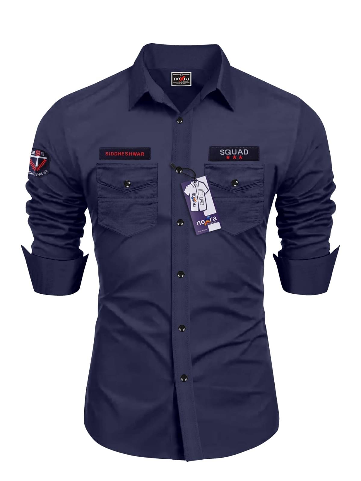     			Nexra Creation Cotton Blend Regular Fit Solids Full Sleeves Men's Casual Shirt - Navy Blue ( Pack of 1 )