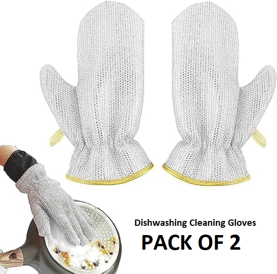 Non Scratch Wire Dishwashing Hand Gloves Easy Rinsing Waterproof Reusable Home Kitchen Utensils Cleaning Gloves for Washing Dish (Pack of 2 Pcs) Non Scratch Wire Dishwashing Hand Gloves Easy Rinsing Waterproof Reusable Home Kitchen Utensils Cleaning Gloves for Washing Dish (Pack of 2 Pcs)