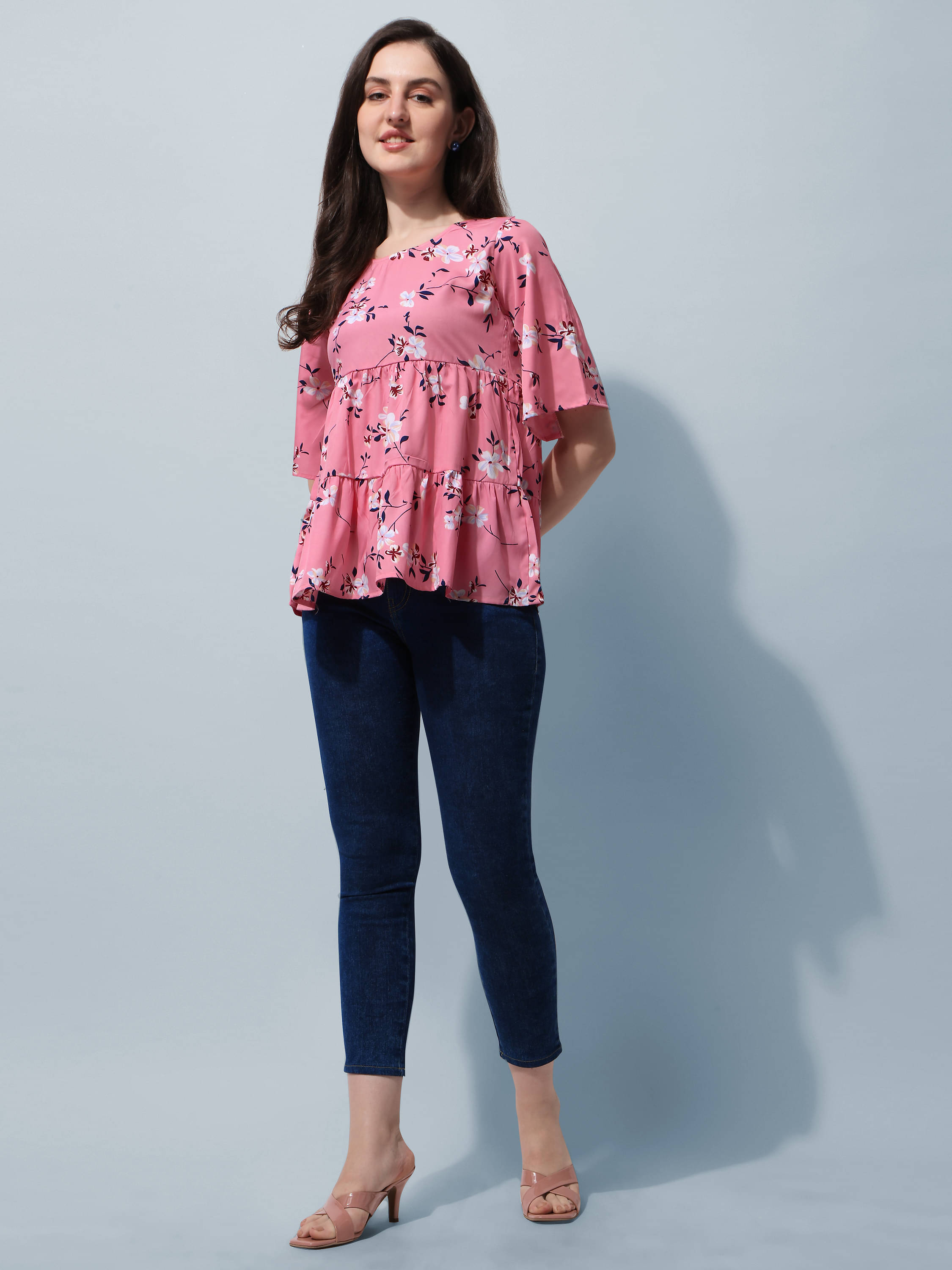 Oomph! Women's Crepe Tiered Top ( Pink )     			Oomph! Women's Crepe Tiered Top ( Pink )