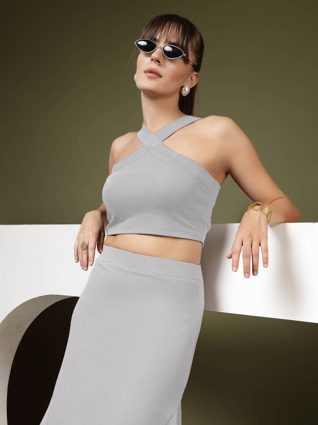 Oomph! Women's Lycra Crop Top ( Grey ) Oomph! Women's Lycra Crop Top ( Grey )