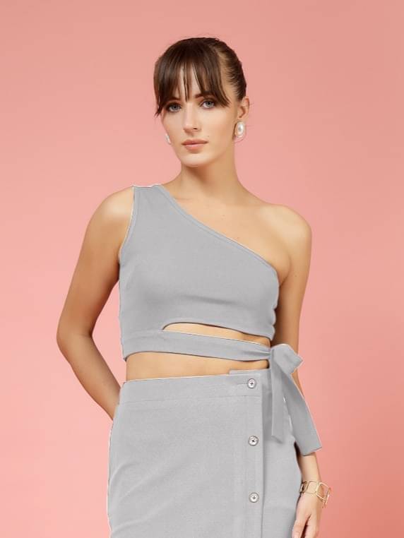 Oomph! Women's Lycra Crop Top ( Grey ) Oomph! Women's Lycra Crop Top ( Grey )