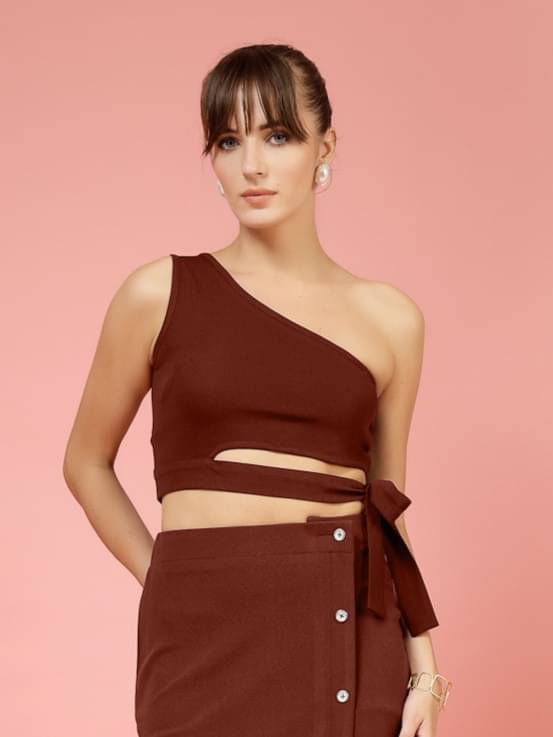 Oomph! Women's Lycra Crop Top ( Brown ) Oomph! Women's Lycra Crop Top ( Brown )