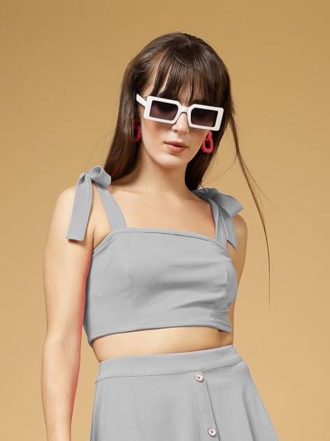 Oomph! Women's Lycra Crop Top ( Grey ) Oomph! Women's Lycra Crop Top ( Grey )