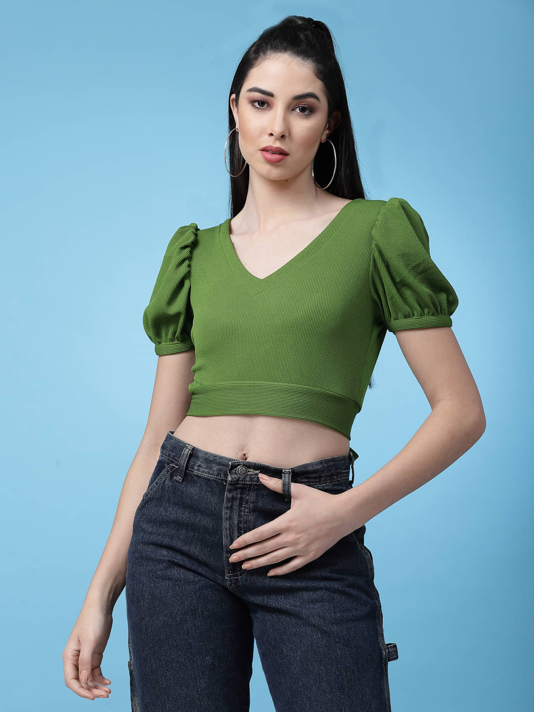     			Oomph! Women's Lycra Crop Top ( Green )