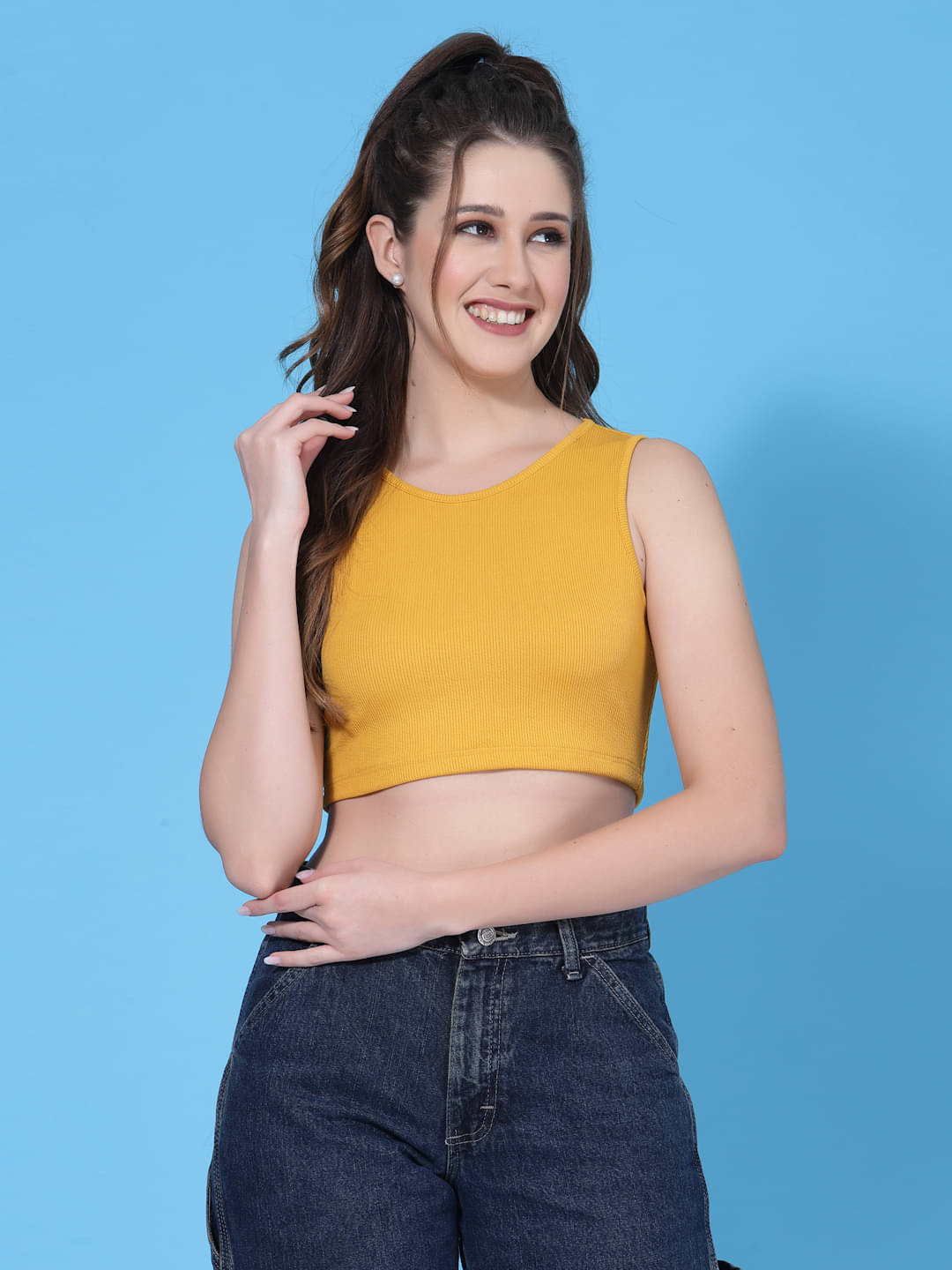     			Oomph! Women's Lycra Crop Top ( Yellow )