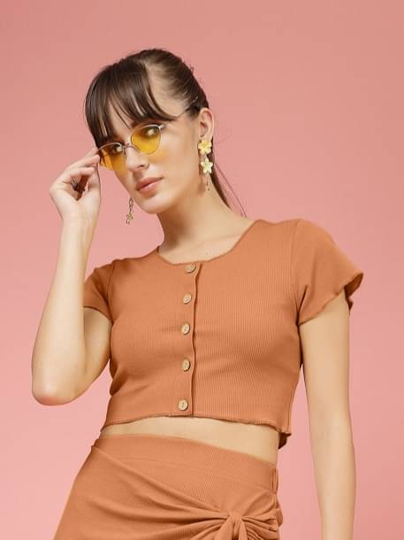 Oomph! Women's Lycra Crop Top ( Orange ) Oomph! Women's Lycra Crop Top ( Orange )