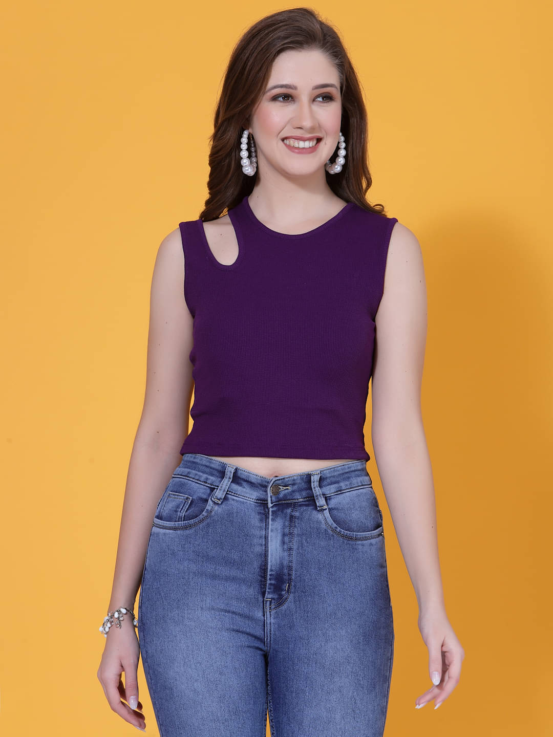     			Oomph! Women's Lycra Crop Top ( Purple )