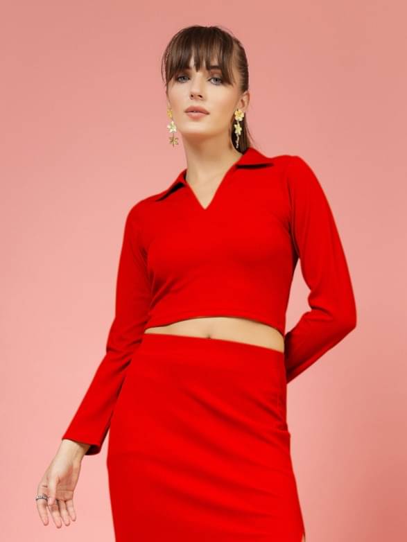 Oomph! Women's Lycra Regular Top ( Red ) Oomph! Women's Lycra Regular Top ( Red )