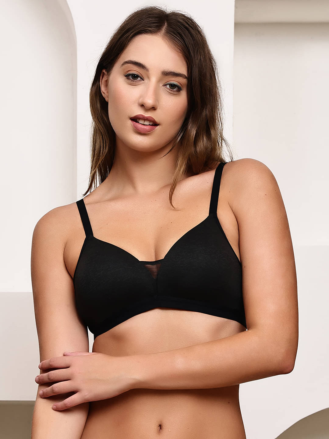 PrettyCat Pack of 1 Cotton Blend Lightly Padded Plunge Bra For Women ( Black ) PrettyCat Pack of 1 Cotton Blend Lightly Padded Plunge Bra For Women ( Black )