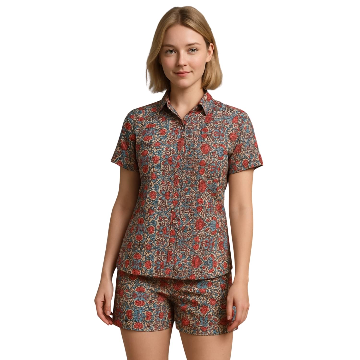     			Ridaa Women Printed Shirt With Shorts Co-Ord Set ( Multicolor )