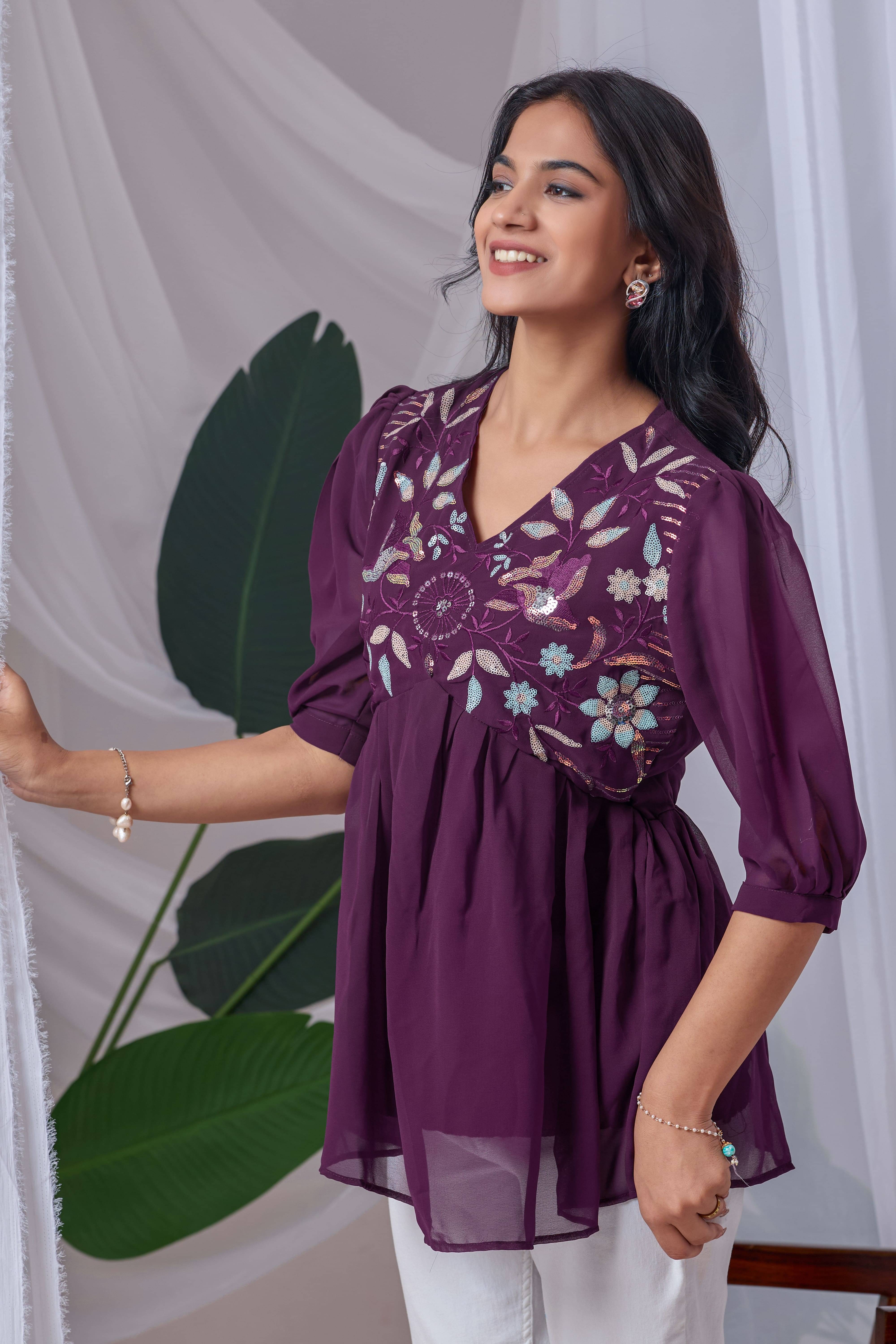     			Shcon Women's Georgette Tunic ( Purple )