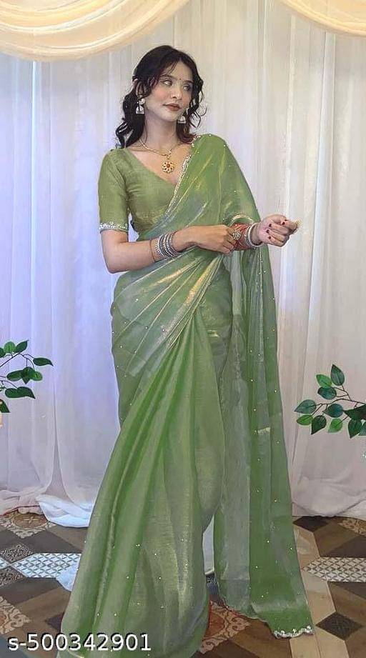     			Shivadit ethnic Jimmy Choo Embellished Regular Saree With Unstitched Blouse Piece ( green )