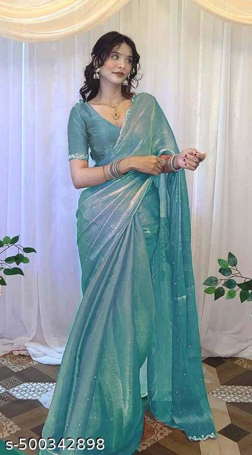     			Shivadit ethnic Jimmy Choo Embellished Regular Saree With Unstitched Blouse Piece ( teal )