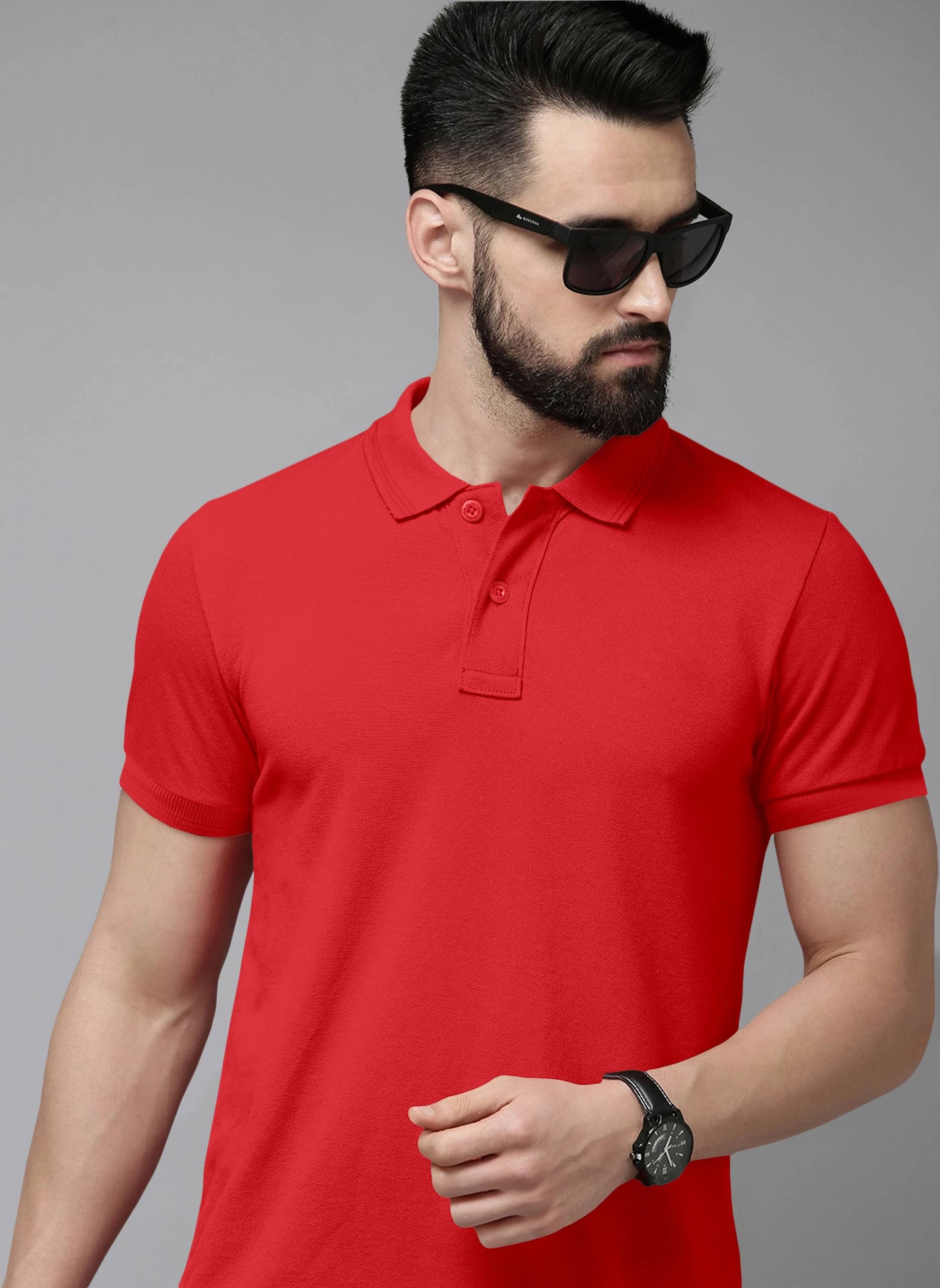     			The EG Store Men Cotton Slim Fit Solid Polo T Shirt ( Red )