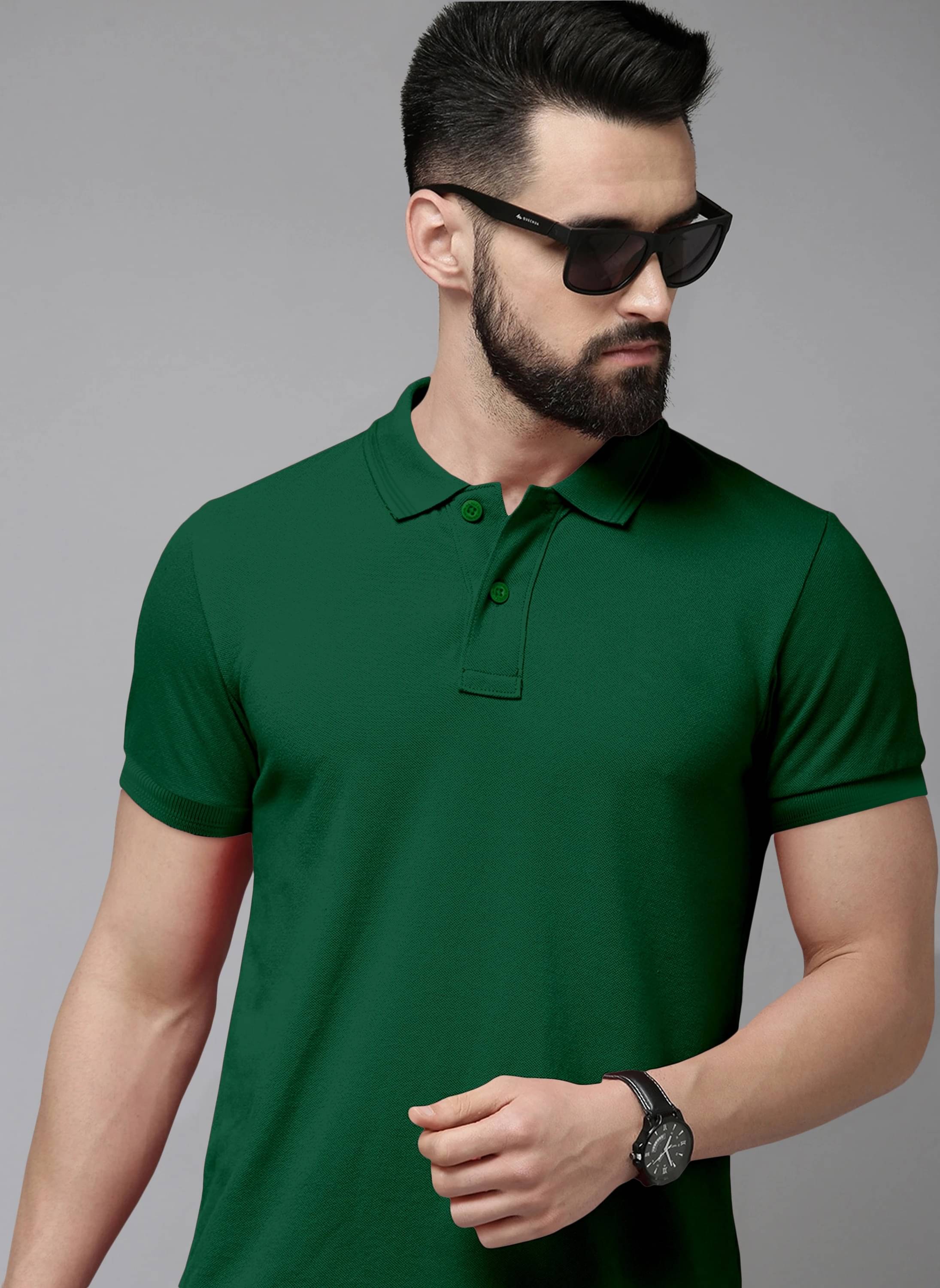     			The EG Store Men Cotton Slim Fit Solid Polo T Shirt ( Dark Green )