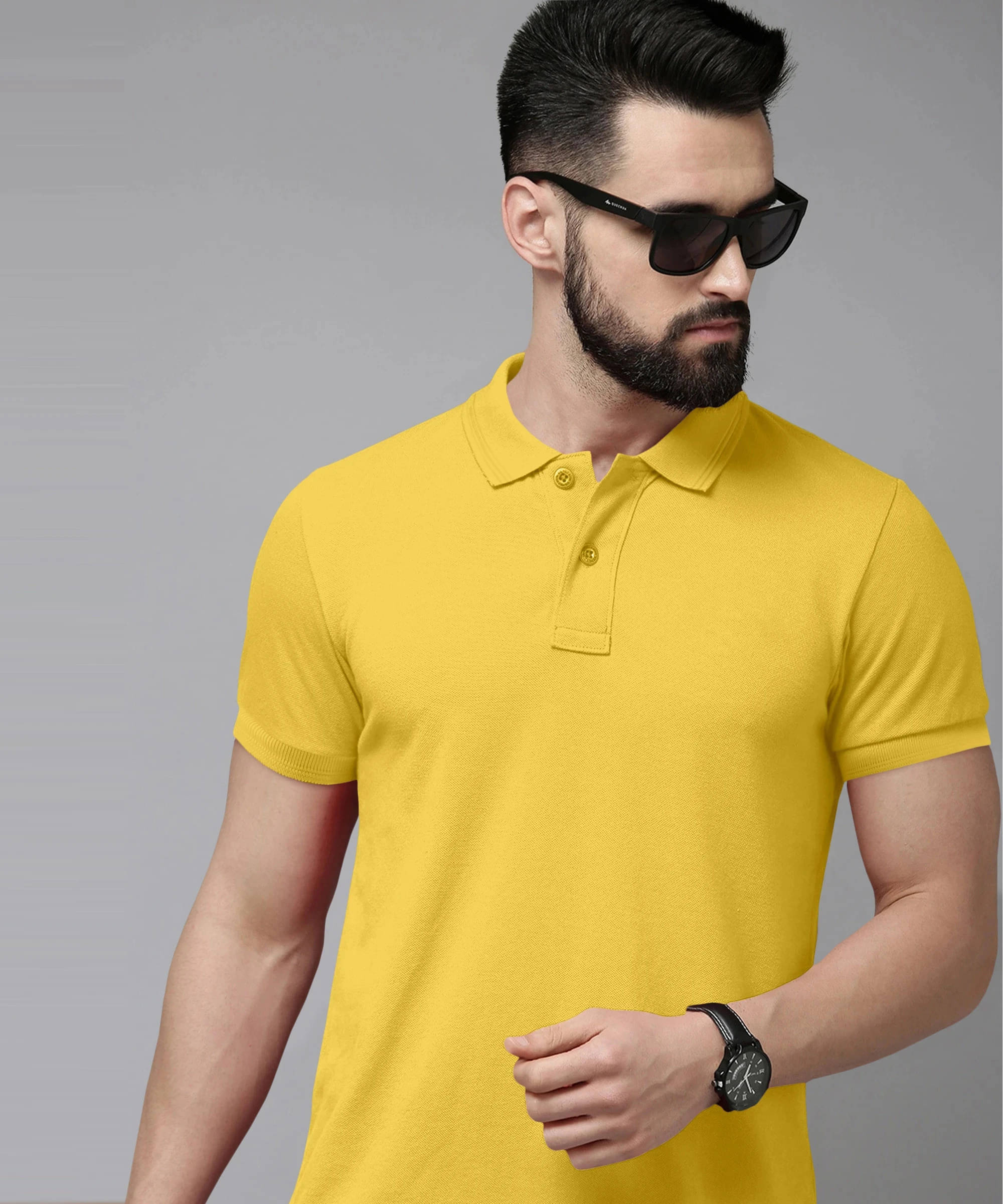     			The EG Store Men Cotton Slim Fit Solid Polo T Shirt ( Yellow )