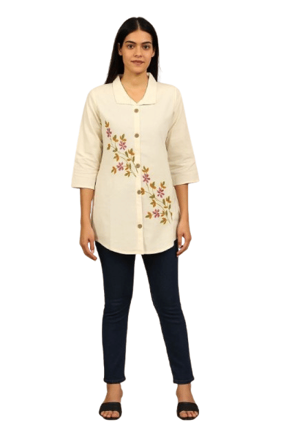 Theasvolks Women's Cotton A-Line Top ( Cream ) Theasvolks Women's Cotton A-Line Top ( Cream )