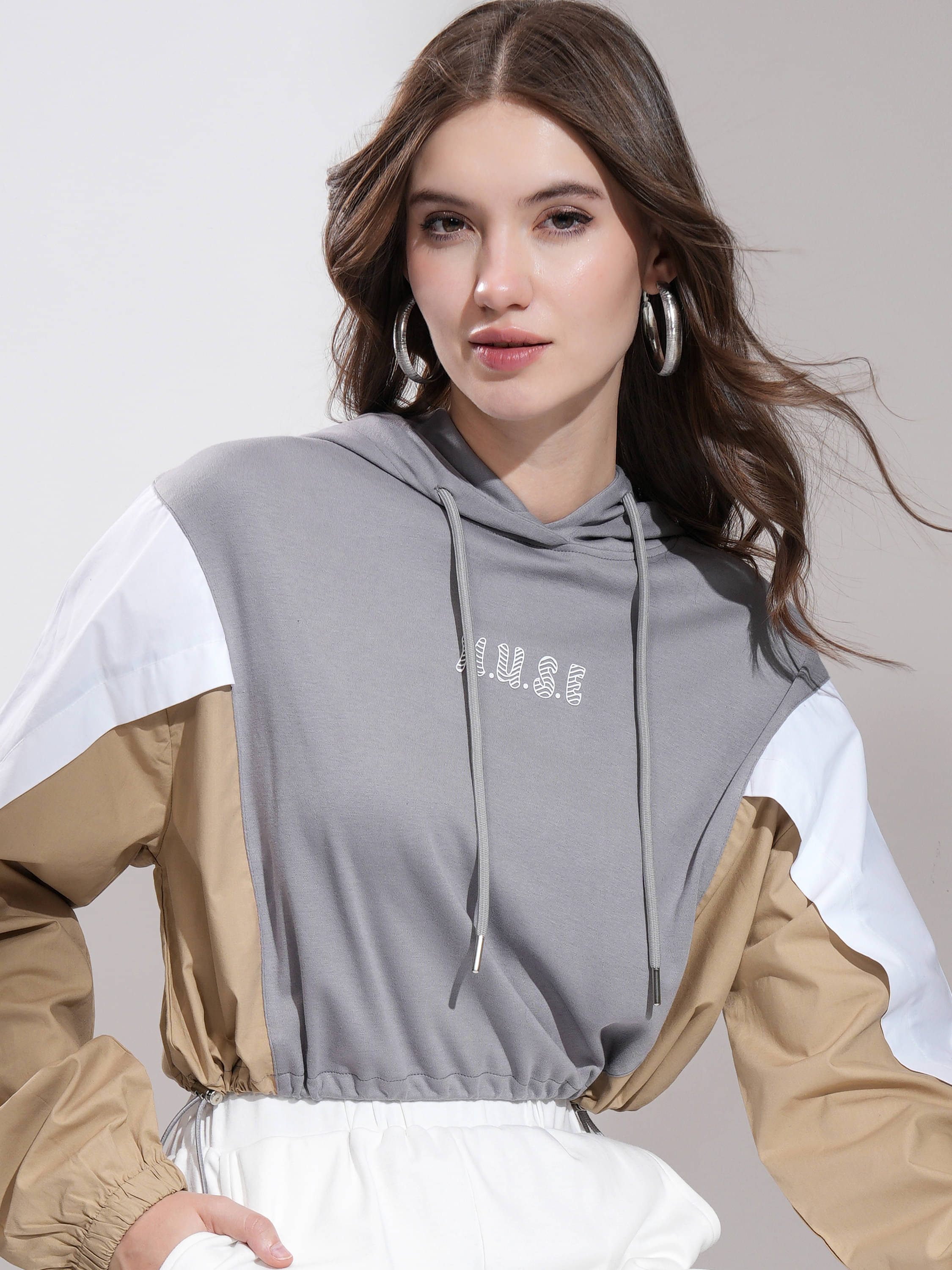     			Tokyo Talkies Cotton Blend Women's Hooded Sweatshirt ( Grey )