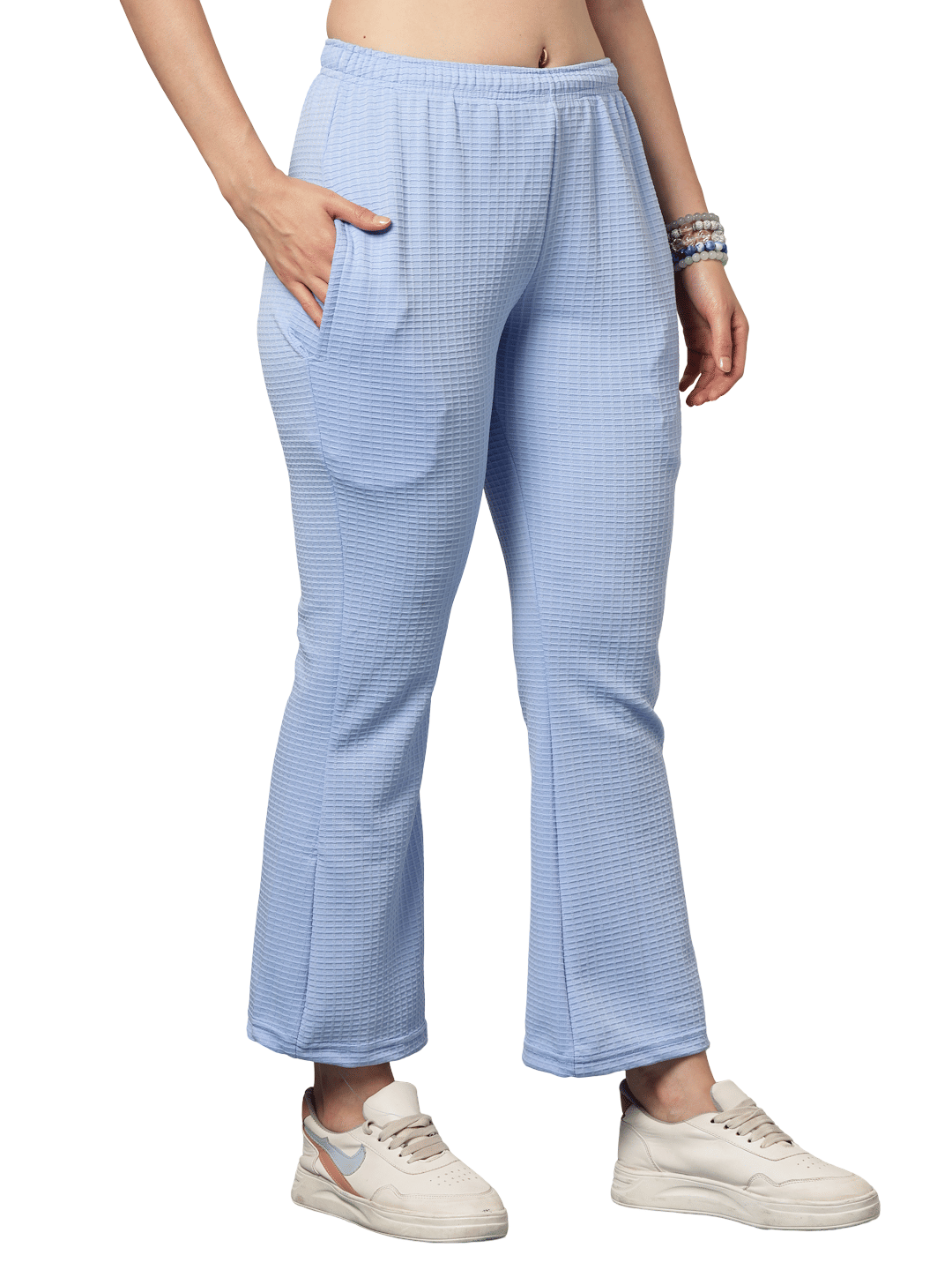     			Uzarus Women Polyester Wide Leg Trousers ( Light Blue )