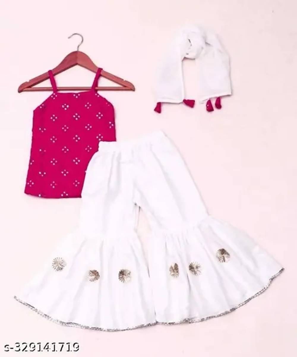 Villata fashion Pack of 1 Girls Georgette T-shirts & Palazzo ( Pink )     			Villata fashion Pack of 1 Girls Georgette T-shirts & Palazzo ( Pink )