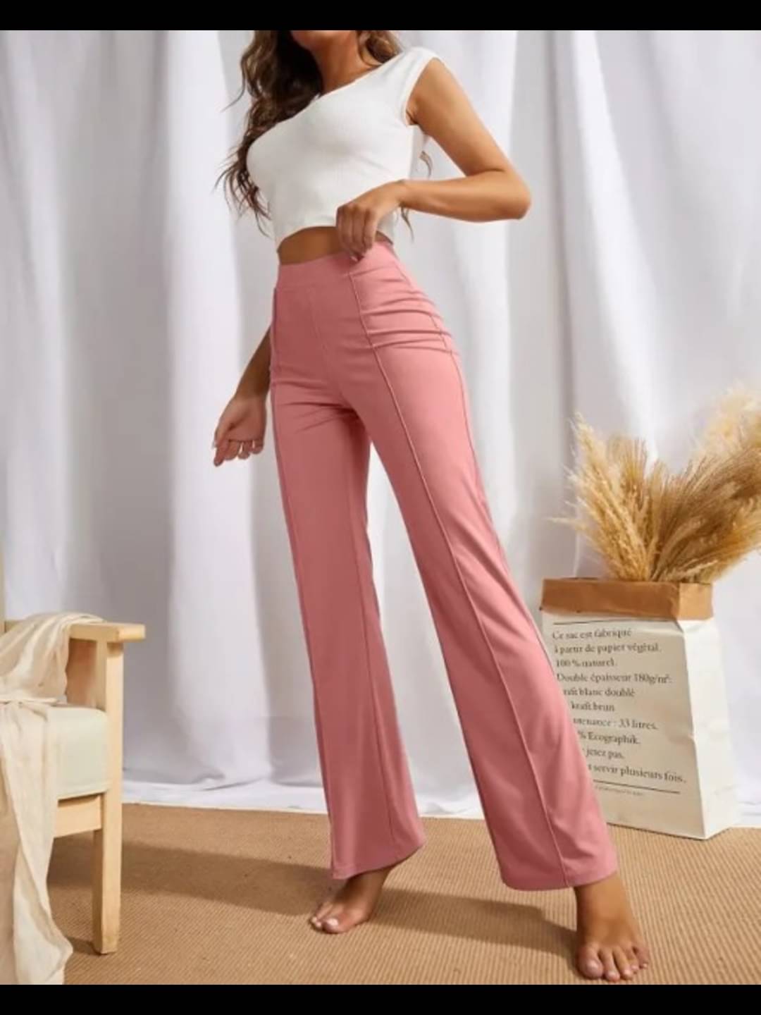     			WESEVEN Women Polyester Wide Leg Trousers ( Peach )