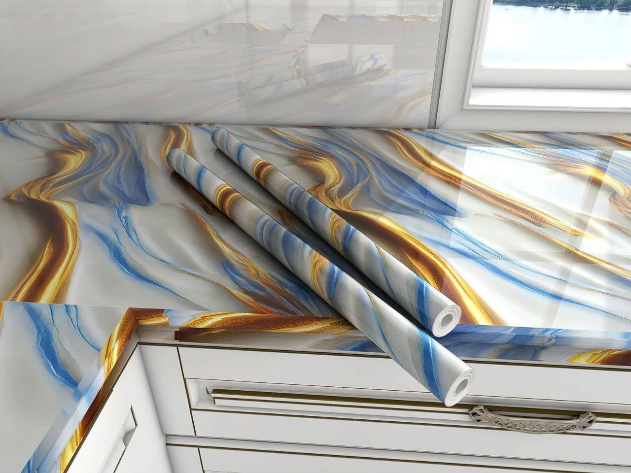     			ZAPPYPOP Trending Blue White Wallpaper Stickers for Wall Kitchen Platform Home Decorative Waterproof Oil Proof (New Wallpaper 2025)