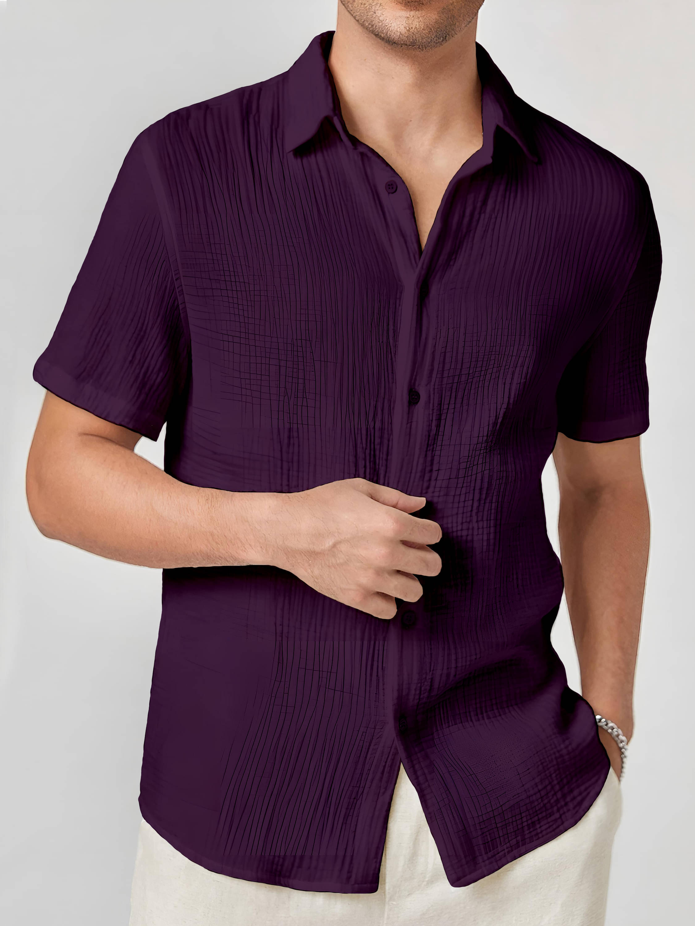 color bucket Cotton Blend Regular Fit Popcorn Textured Half Sleeves Men's Casual Shirt - Purple ( Pack of 1 ) color bucket Cotton Blend Regular Fit Popcorn Textured Half Sleeves Men's Casual Shirt - Purple ( Pack of 1 )