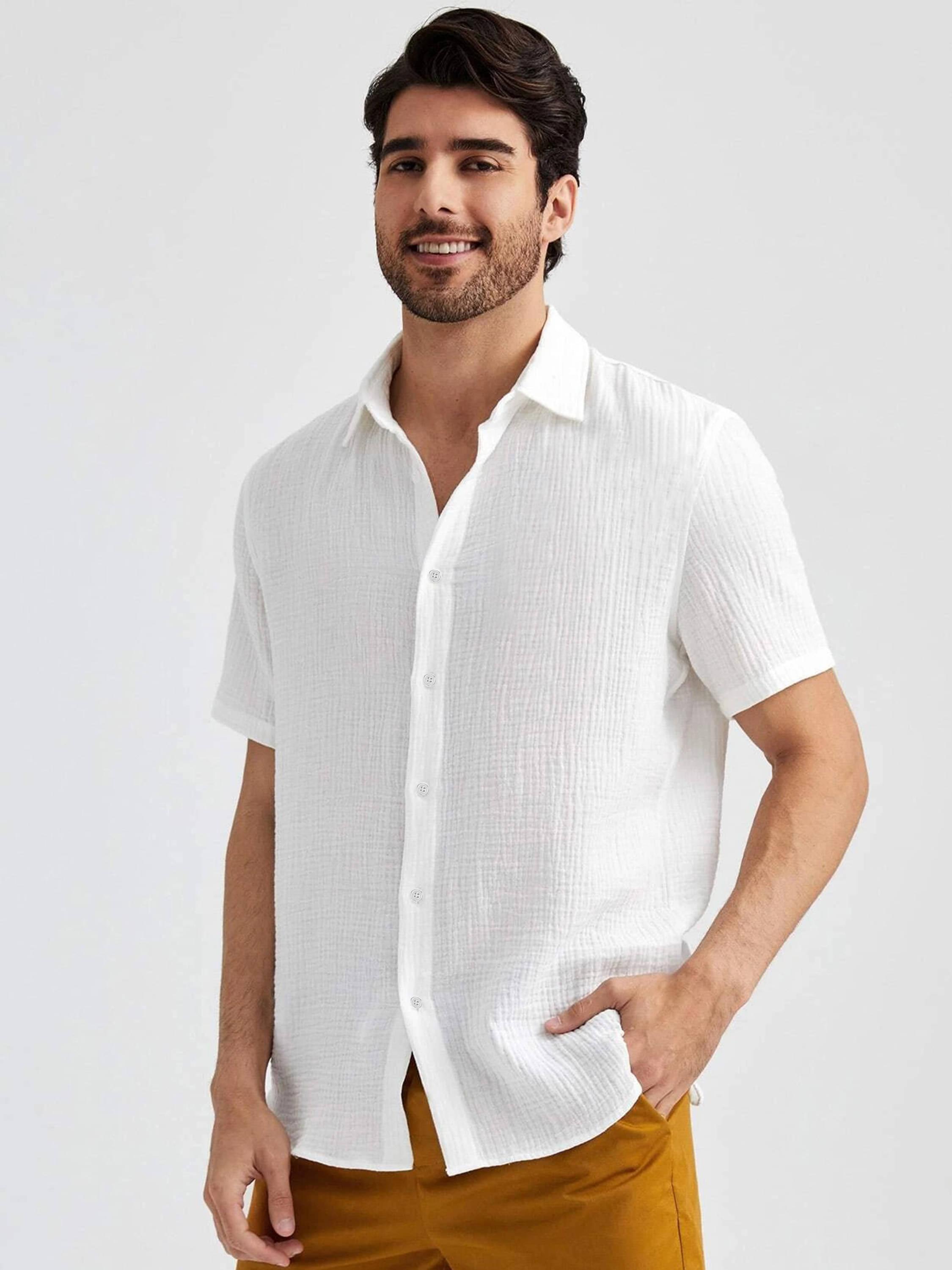 color bucket Cotton Blend Regular Fit Popcorn Textured Half Sleeves Men's Casual Shirt - White ( Pack of 1 ) color bucket Cotton Blend Regular Fit Popcorn Textured Half Sleeves Men's Casual Shirt - White ( Pack of 1 )