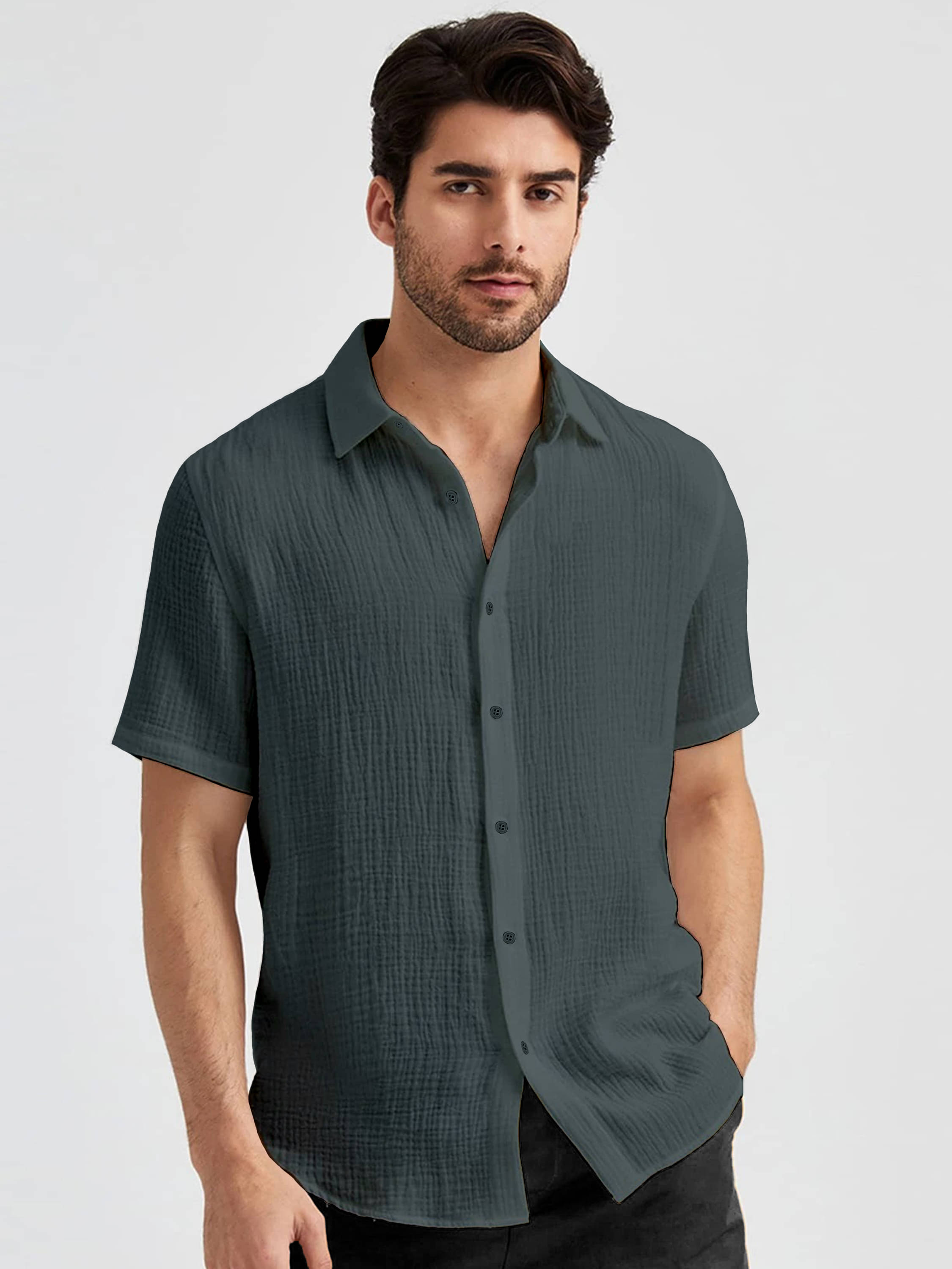 color bucket Cotton Blend Regular Fit Popcorn Textured Half Sleeves Men's Casual Shirt - Grey ( Pack of 1 ) color bucket Cotton Blend Regular Fit Popcorn Textured Half Sleeves Men's Casual Shirt - Grey ( Pack of 1 )