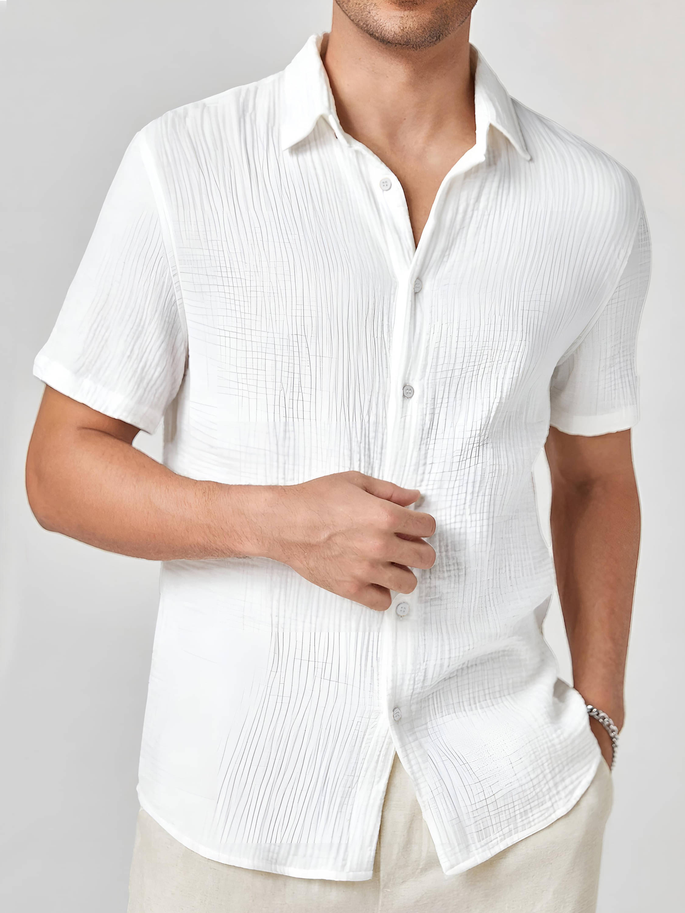 color bucket Cotton Blend Regular Fit Popcorn Textured Half Sleeves Men's Casual Shirt - White ( Pack of 1 ) color bucket Cotton Blend Regular Fit Popcorn Textured Half Sleeves Men's Casual Shirt - White ( Pack of 1 )