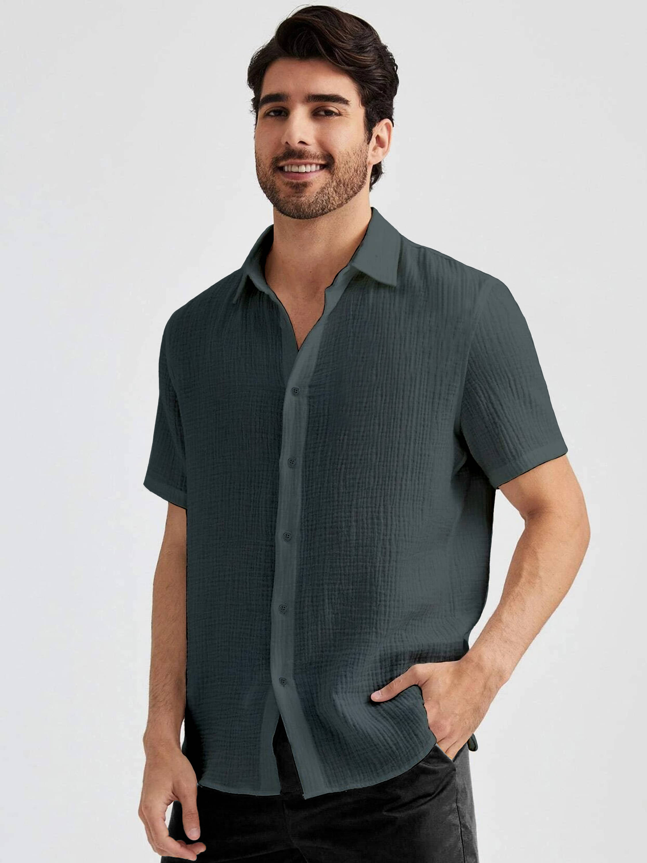 color bucket Cotton Blend Regular Fit Popcorn Textured Half Sleeves Men's Casual Shirt - Grey ( Pack of 1 ) color bucket Cotton Blend Regular Fit Popcorn Textured Half Sleeves Men's Casual Shirt - Grey ( Pack of 1 )