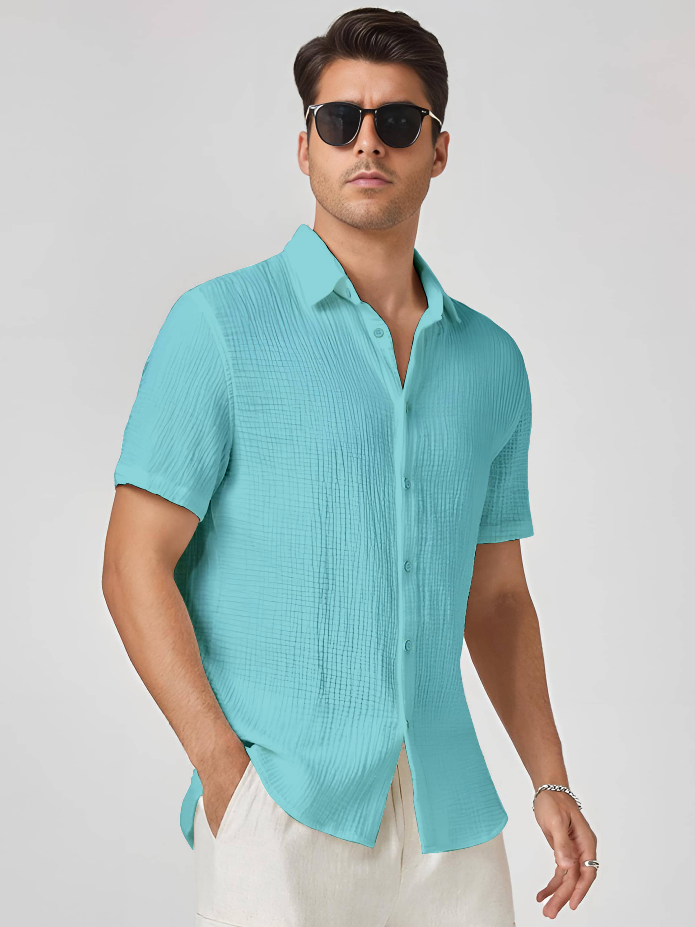 color bucket Cotton Blend Regular Fit Popcorn Textured Half Sleeves Men's Casual Shirt - Blue ( Pack of 1 ) color bucket Cotton Blend Regular Fit Popcorn Textured Half Sleeves Men's Casual Shirt - Blue ( Pack of 1 )