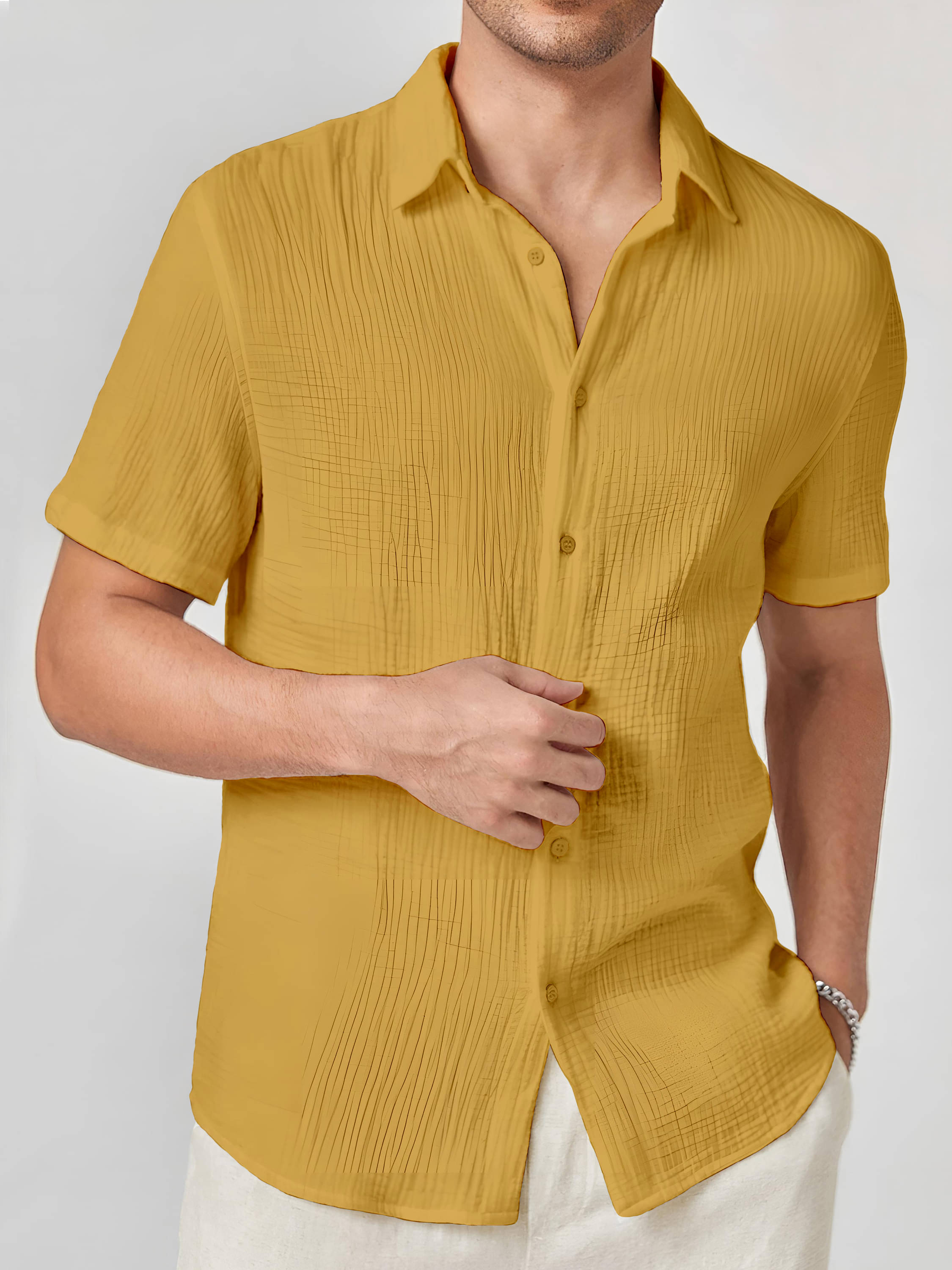 color bucket Cotton Blend Regular Fit Popcorn Textured Half Sleeves Men's Casual Shirt - Yellow ( Pack of 1 ) color bucket Cotton Blend Regular Fit Popcorn Textured Half Sleeves Men's Casual Shirt - Yellow ( Pack of 1 )