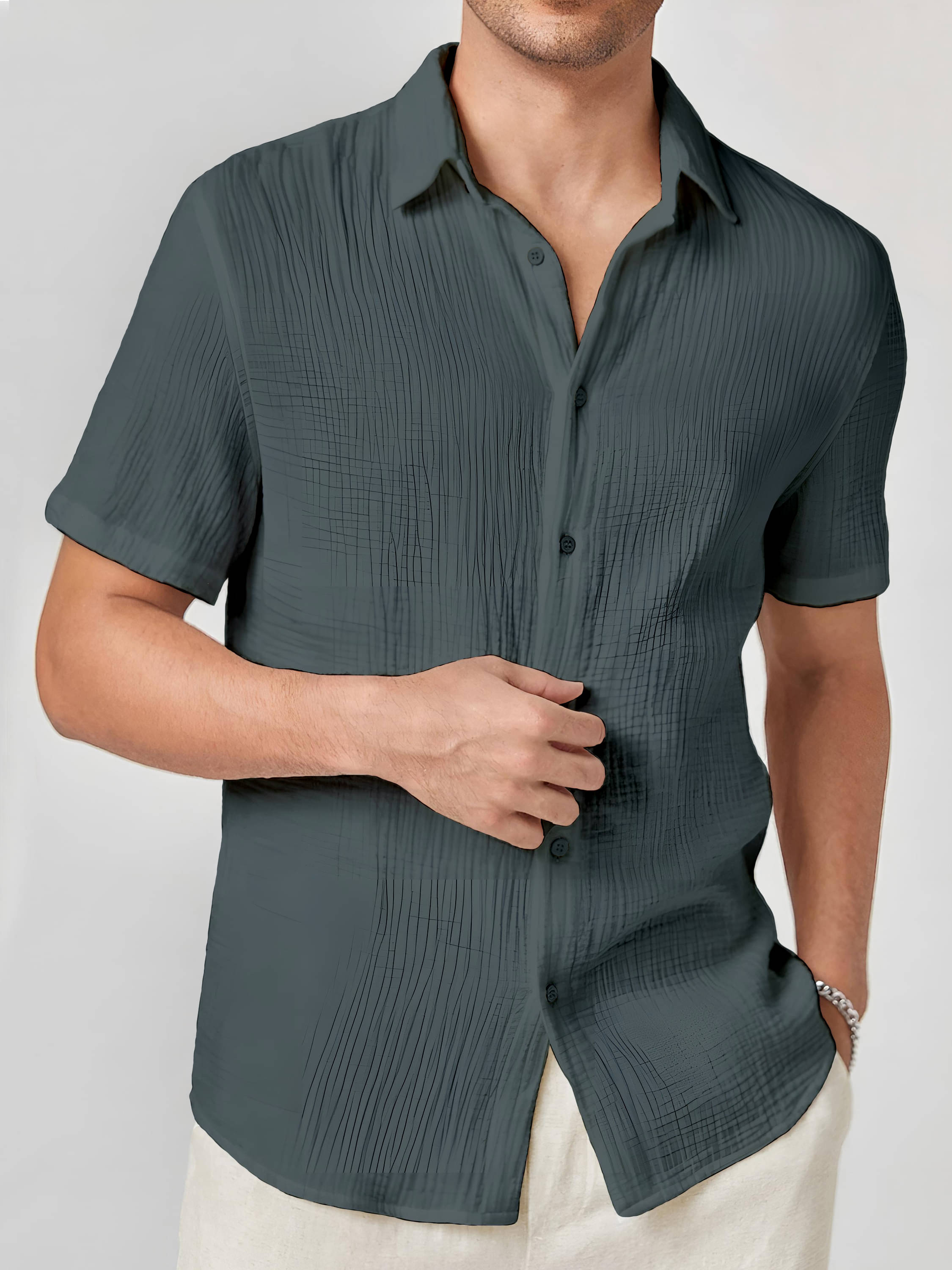 color bucket Cotton Blend Regular Fit Popcorn Textured Half Sleeves Men's Casual Shirt - Grey ( Pack of 1 ) color bucket Cotton Blend Regular Fit Popcorn Textured Half Sleeves Men's Casual Shirt - Grey ( Pack of 1 )