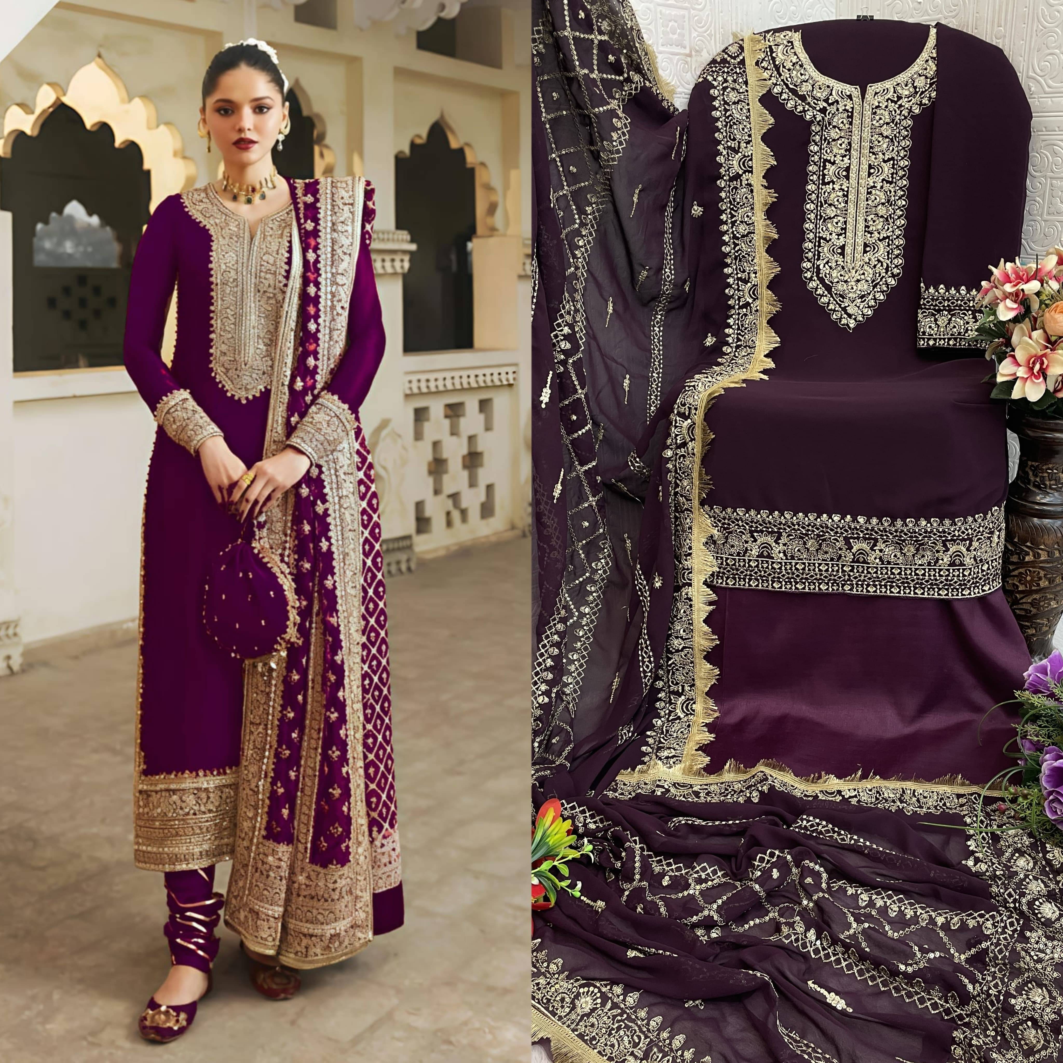 AFROZEH Women Georgette Unstitched Dress Material ( Purple ) AFROZEH Women Georgette Unstitched Dress Material ( Purple )