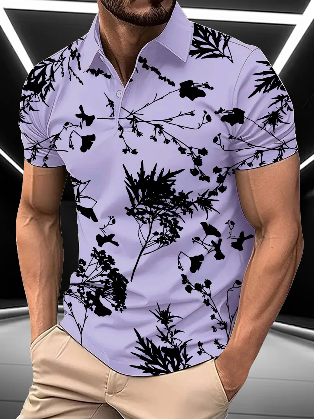 AIN6 Men Cotton Blend Regular Fit Printed Polo T Shirt ( Lavender )     			AIN6 Men Cotton Blend Regular Fit Printed Polo T Shirt ( Lavender )