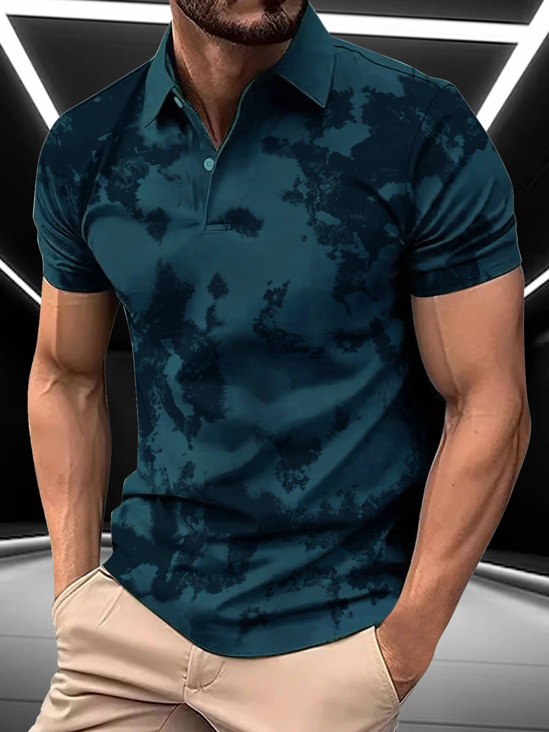     			AIN6 Men Cotton Blend Regular Fit Printed Polo T Shirt ( Teal Blue )
