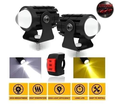     			Arlook Original Dc Power 18W Mini Gun Driving Fog LED Light Universal For Toyota, Jaguar, Land Rover, Bajaj, Skoda, TVS, Mini, Suzuki UVA All Models Of Motorcycle,Bikes,Scooters,Projector(Pack Of 2,Yellow&White)
